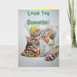 Cartão Tabby Cat Cute Cats Love Watercolour Birthday Card<br><div class="desc">Tabby Cat Cute Cats Watercolour Birthday Card Designed from one of my original watercolour paintings,  a must for all cat lovers!.</div>