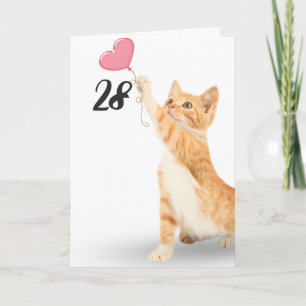 Cartão Tabby cat de 28 anos com balão de coração