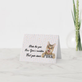 Cartão Tabby Cat de Ano Novo no Bolinhas