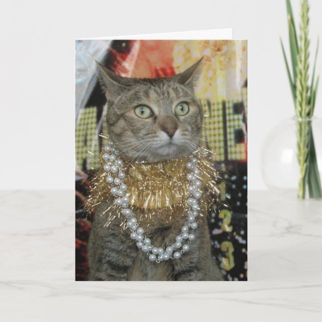 Cartão Tabby cat Happy New Year Celebration card (Frente)