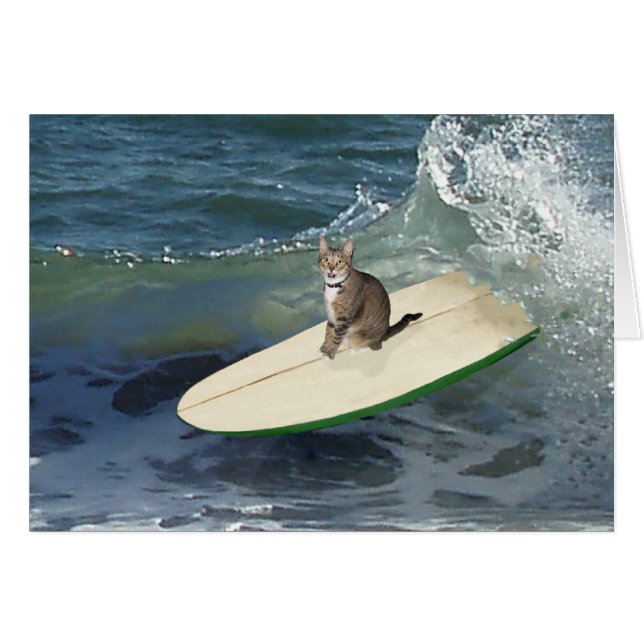 Cartão Tabby Cat Surf! (Frente Horizontal)