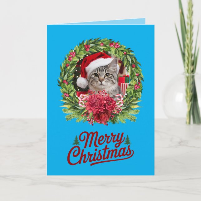Cartão Tabby Christmas Wreath (Frente)