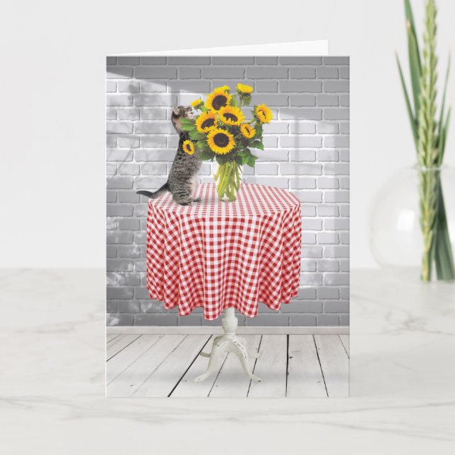 Cartão Tabby De Aniversário Com Buquê De Girassol (Frente)