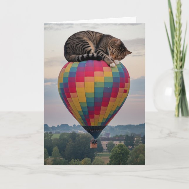 Cartão Tabby Hot Air Balloon (Frente)
