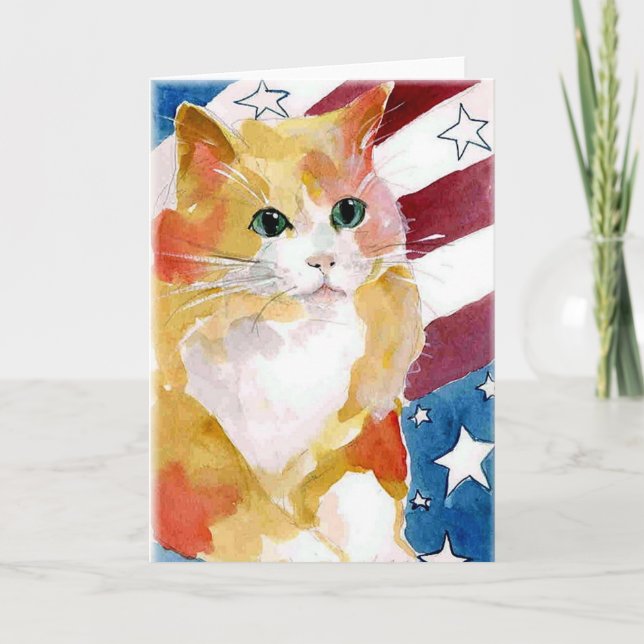 Cartão Tabby Kitten Stars & Stripes (Frente)