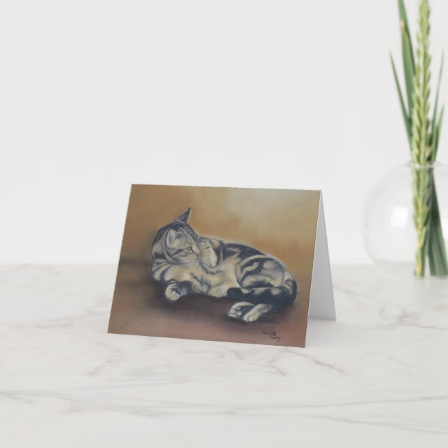 Cartão Tabby Tummy Cat Art Note Card (Frente)