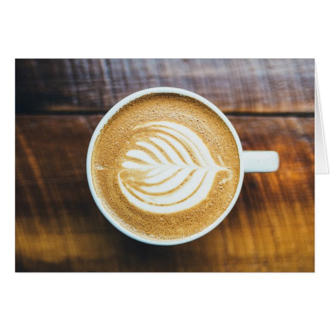 Cartão Taça de café com espuma em forma de folha em madei (Frente Horizontal)