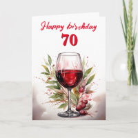 Taça de Vinho Tinto com Aquarela Rústica Aniversár