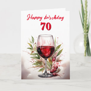 Cartão Taça de Vinho Tinto com Aquarela Rústica Aniversár