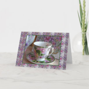 Cartão Taça Tea Cup e Buquê Violet Tea Cozy