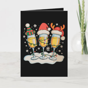 Cartão Taças de Champanhe Papai Noel Rena Crismas Natal