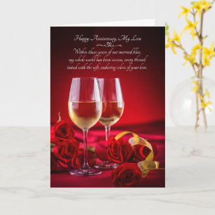 Cartão Taças de Vinho e Rosas Vermelhas de Aniversário Ro
