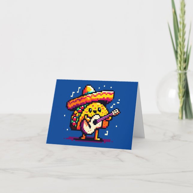 Cartão Taco Musical - Engraçado Pixel Art Mariachi Design (Frente)