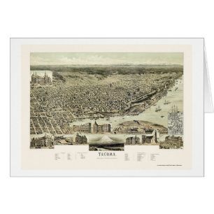 Cartão Tacoma, mapa panorâmico de WA - 1890