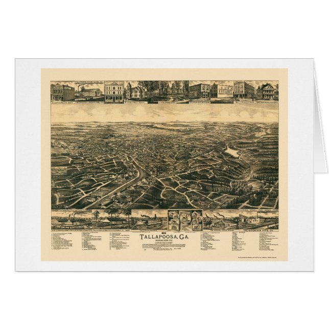 Cartão Tallapoosa, mapa panorâmico de GA - 1892 (Frente Horizontal)