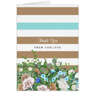 Cartão Tan à moda e Aqua florais e obrigado das listras