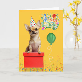 Cartão Tan Chihuahua Dog Party Hat Yellow Birthday