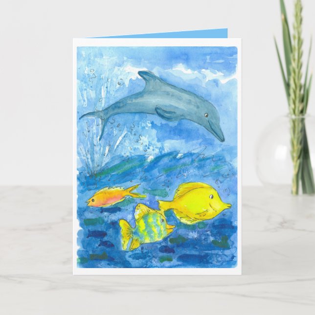 Cartão Tang Tropical Fish Dolphin Happy Birthday (Frente)