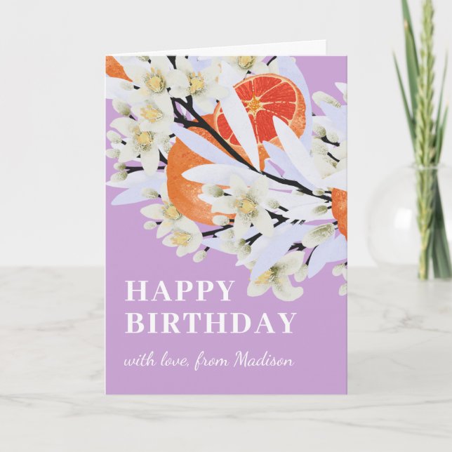 Cartão Tangerina Citrus Botanical Wreath Floral Birthday (Frente)