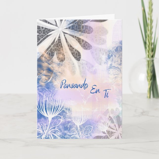 Cartão Tarjeta de Ánimo Azul Acuarela Floral (Frente)