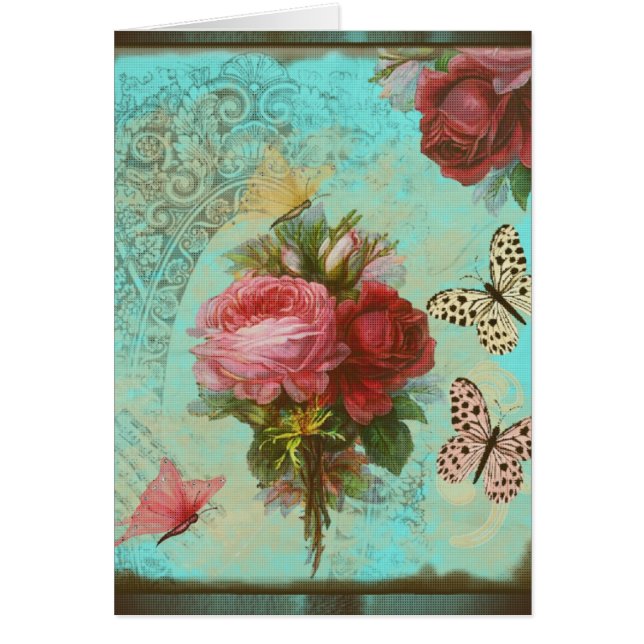 Cartão Tarjeta de felicitación turquesa y flores (Frente)