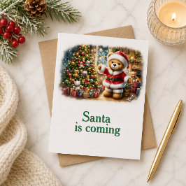 Cartão Tarjeta de Navidad con imagen de osito y árbol 