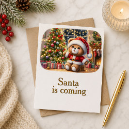 Cartão Tarjeta de Navidad con imagen de osito y árbol 