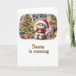 Cartão Tarjeta de Navidad con imagen de osito y árbol