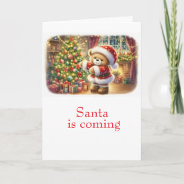 Cartão Tarjeta de Navidad con imagen de osito y árbol