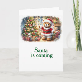 Cartão Tarjeta de Navidad con imagen de osito y árbol