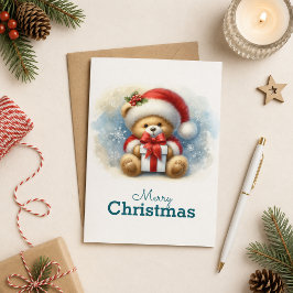 Cartão Tarjeta de Navidad con imagen de osito y regalos