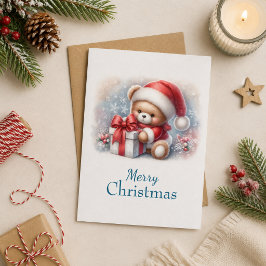 Cartão Tarjeta de Navidad con imagen de osito y regalos
