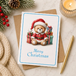 Cartão Tarjeta de Navidad con imagen de osito y regalos