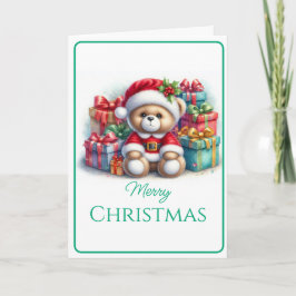 Cartão Tarjeta de Navidad con imagen de osito y regalos