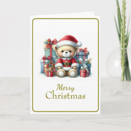Cartão Tarjeta de Navidad con imagen de osito y regalos