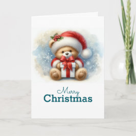 Cartão Tarjeta de Navidad con imagen de osito y regalos