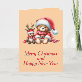 Cartão Tarjeta de Navidad con imagen de osito y reno.