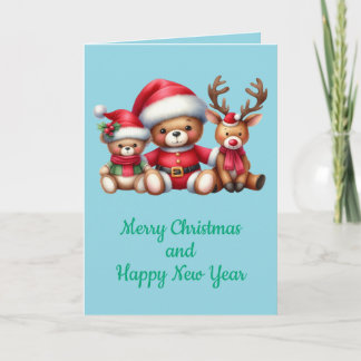 Cartão Tarjeta de Navidad con imagen de osito y reno.