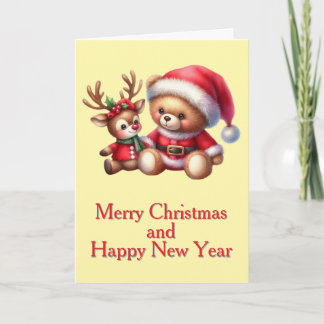 Cartão Tarjeta de Navidad con imagen de osito y reno.