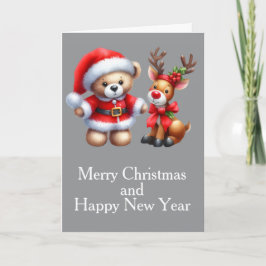 Cartão Tarjeta de Navidad con imagen de osito y reno.