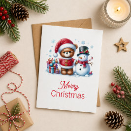 Cartão Tarjeta de Navidad con imagen de osito y snowman