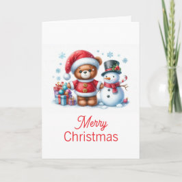 Cartão Tarjeta de Navidad con imagen de osito y snowman