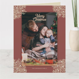 Cartão Tarjeta de Navidad ilustración hojas abeto rojo