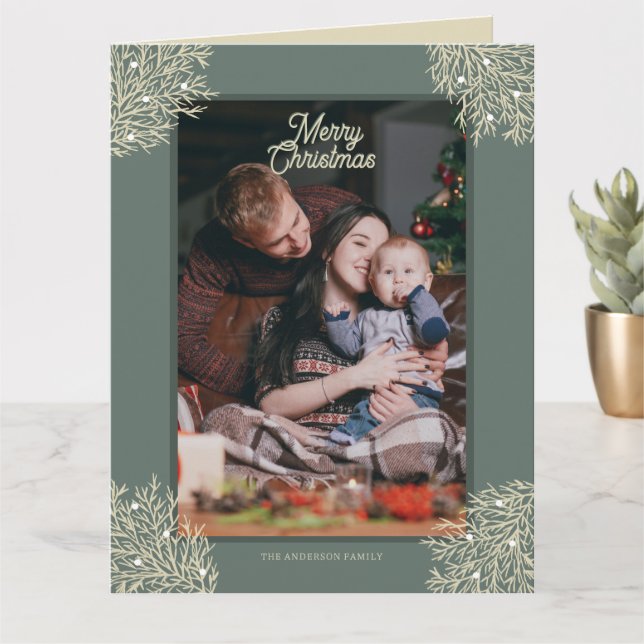 Cartão Tarjeta de Navidad ilustración hojas abeto verde (Planta pequena)