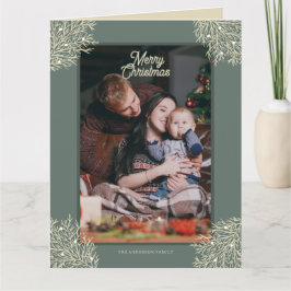 Cartão Tarjeta de Navidad ilustración hojas abeto verde