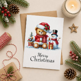 Cartão Tarjeta de Navidad: Teddy Bear y Snowman
