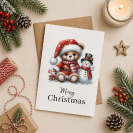Cartão Tarjeta de Navidad: Teddy Bear y Snowman