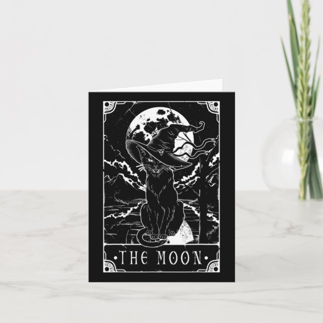 Cartão Tarot Card Crescent Moon E Black Cat Witat Hat (Frente)
