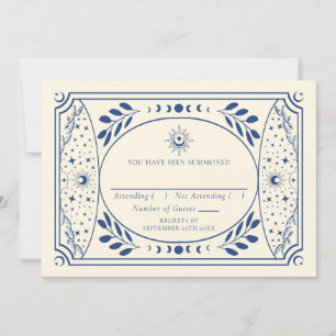 Cartão Tarot Vintage Azul Convite Casamento Gótico