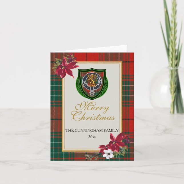 Cartão Tartan e Brasão do Clã Escocês Cunningham (Frente)